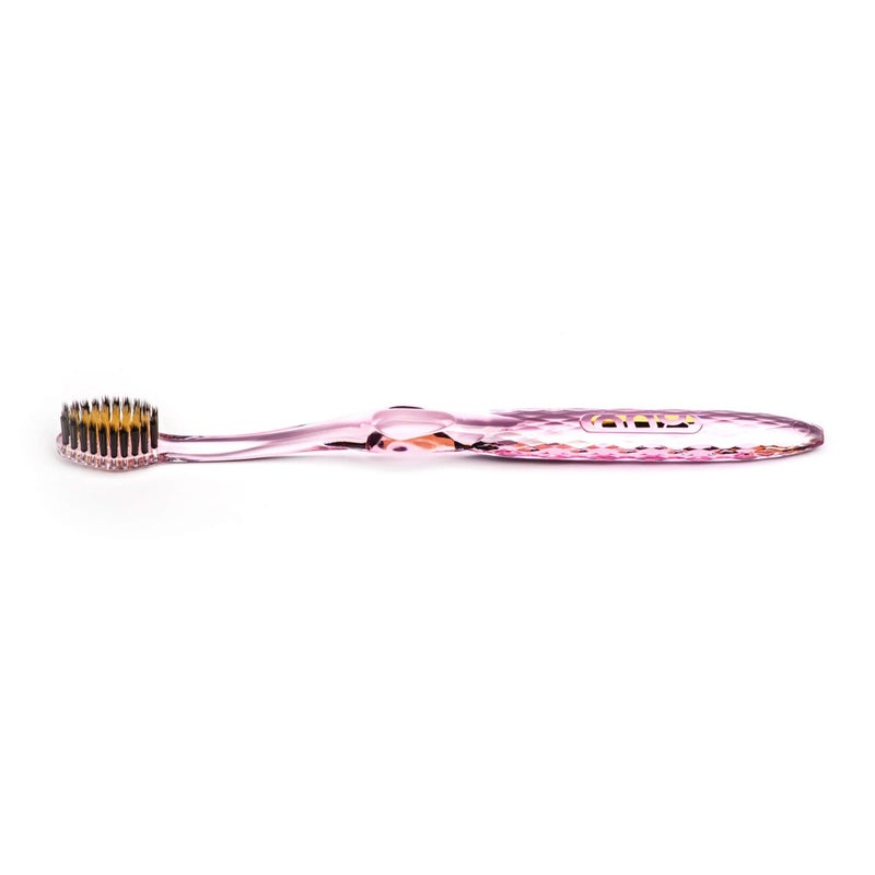 Nanob Manual Toothbrush for Adults with Sensitive Gums Gold Charcoal SoftMedium Bristles Travel Case Pink - Image 1